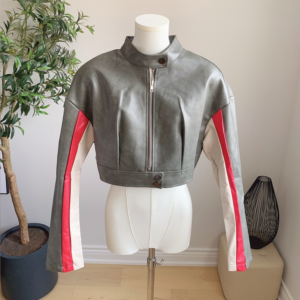 SHEIN Cropped Colorblock Moto Jacket M New